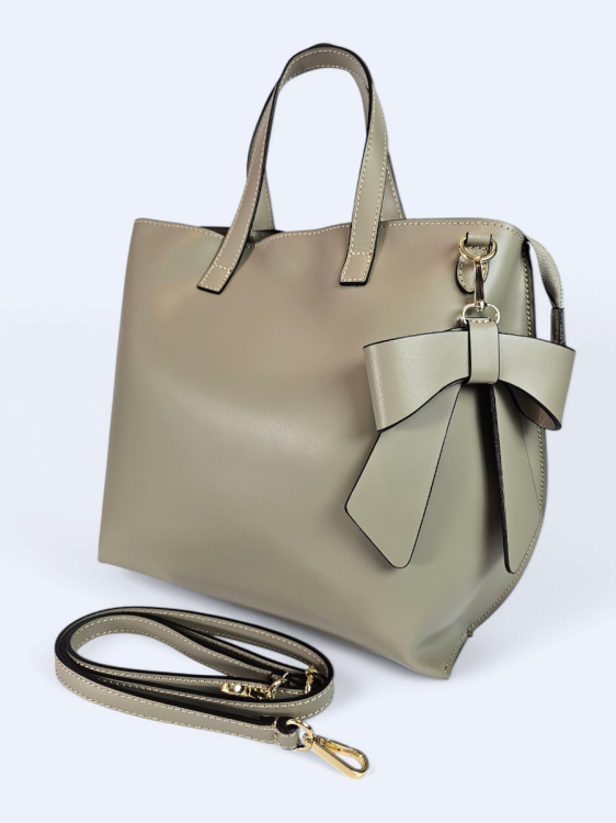 Skórzana torba z kokardą szara