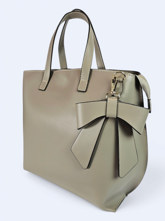 Skórzana torba z kokardą szara