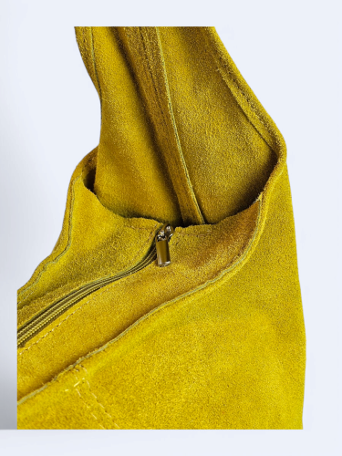 Zamszowa torba worek musztardowa