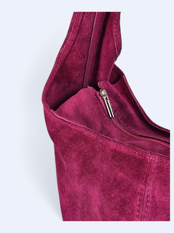 Zamszowa torba worek fuksja