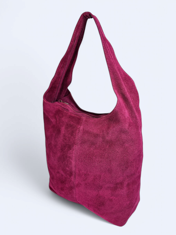 Zamszowa torba worek fuksja