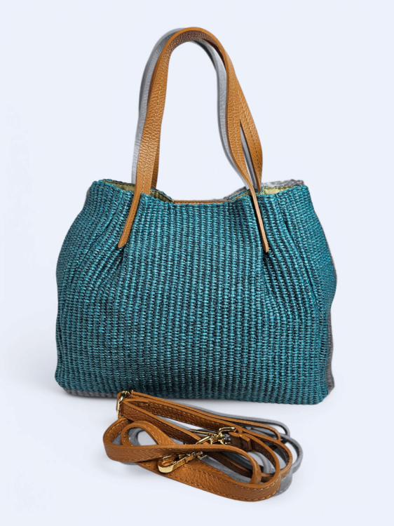 Pleciona torba koszyk turkusowa