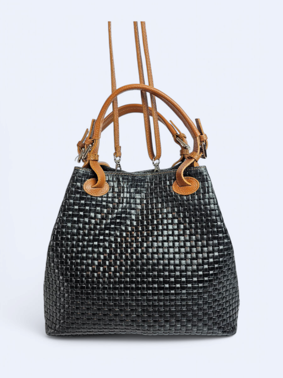 Dwukolorowa torba shopperka Laura czarny z brązem