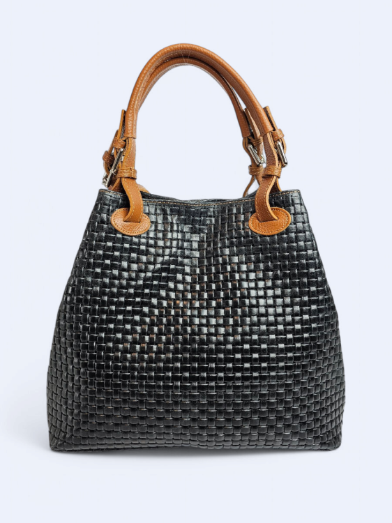 Dwukolorowa torba shopperka Laura czarny z brązem